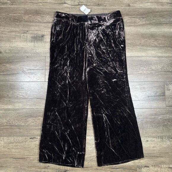 J Crew Women’s Size 12 Favorite Fit Wide Leg Pants Black Velvet Soft Stretch NWT - Picture 1 of 9